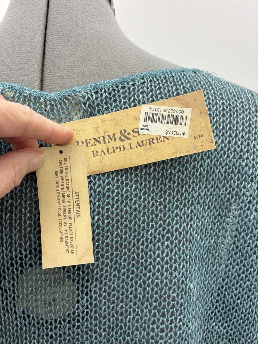 Ralph Lauren Teal Open-Weave Off-the-Shoulder Sweater - Picture 2 of 8